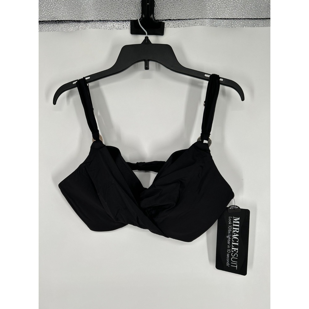 Miraclesuit Solid Plunge Bikini Top Women's 38DD Black Adjustable Straps 6518613